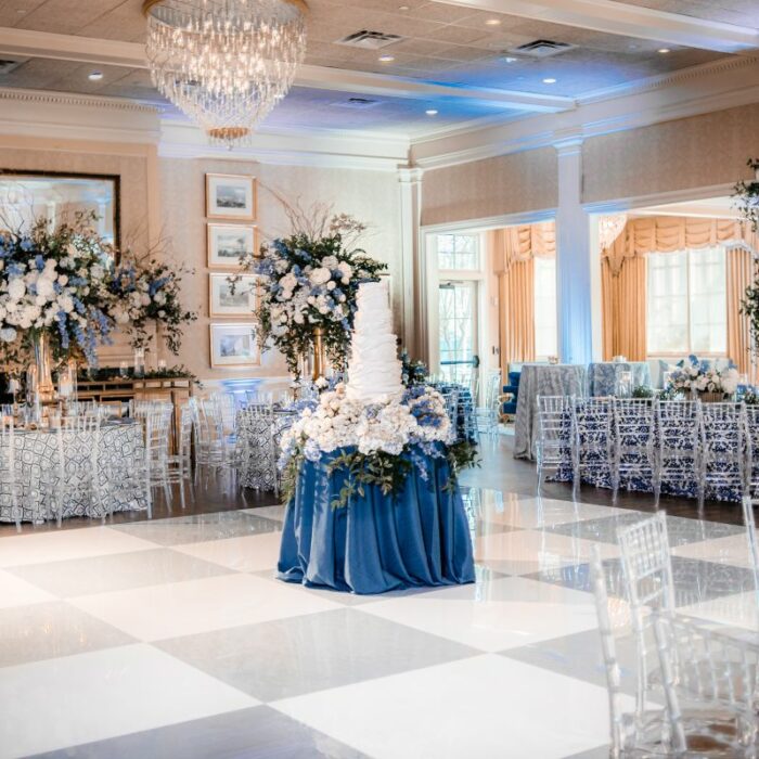 Light Blue Pearl and White Checkered Acrylic Dance Floor in High Gloss