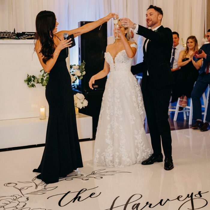 WHITE ACRYLIC FLOOR WITH BLACK MONOGRAM