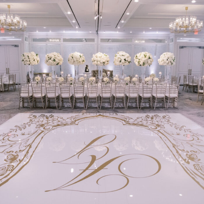 Gold Monogram on White Acrylic Floor in High Gloss