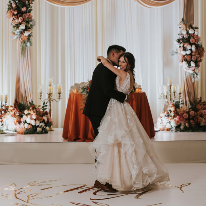 Copper Monogram on White Laminate Dance Floor