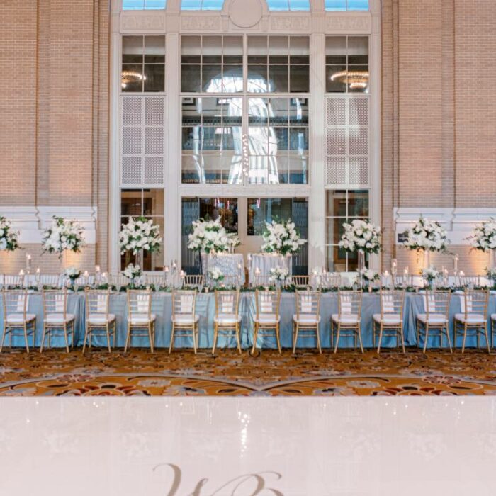 Union Station White Acrylic Floor in High Gloss facing Head Table