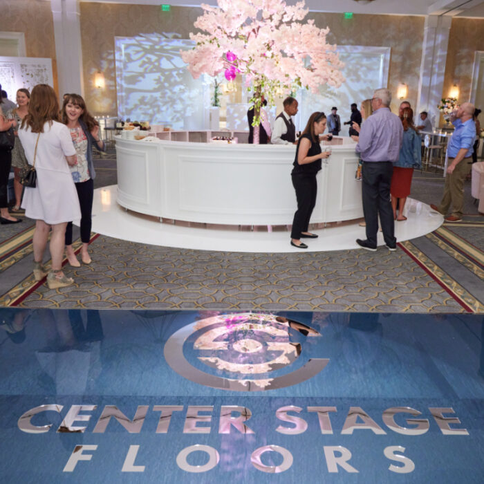 Copper CSF Logo and Company Name on  Dark Blue Pearl Acrylic Floor in High Gloss