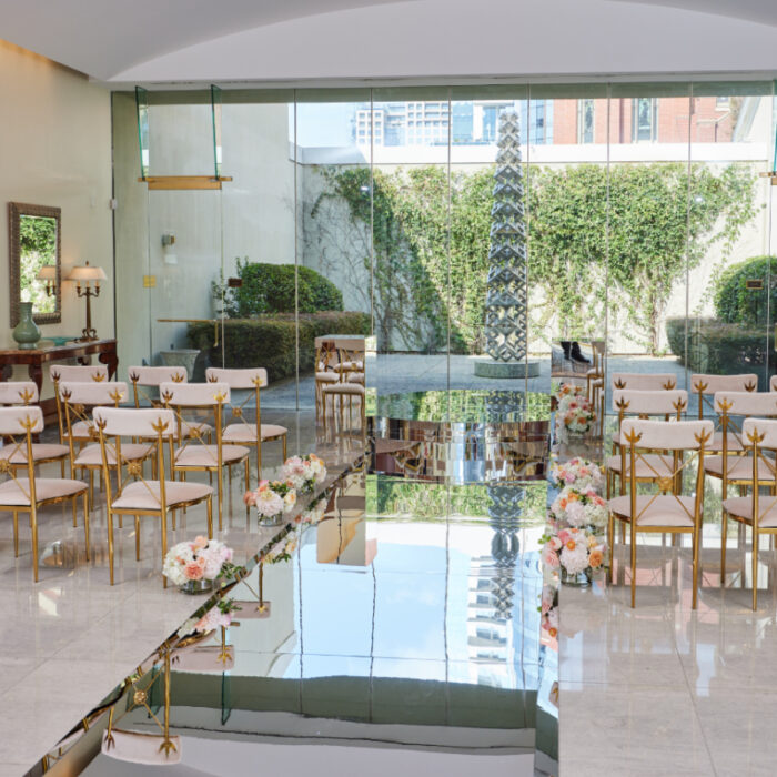 Silver Mirror Aisle and Round Ceremonial Platform with matching Pedestals