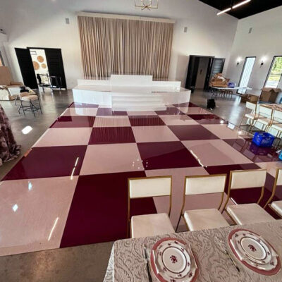 20' x 24' Light Pink Pearl and Plum Checkered Dance Floor